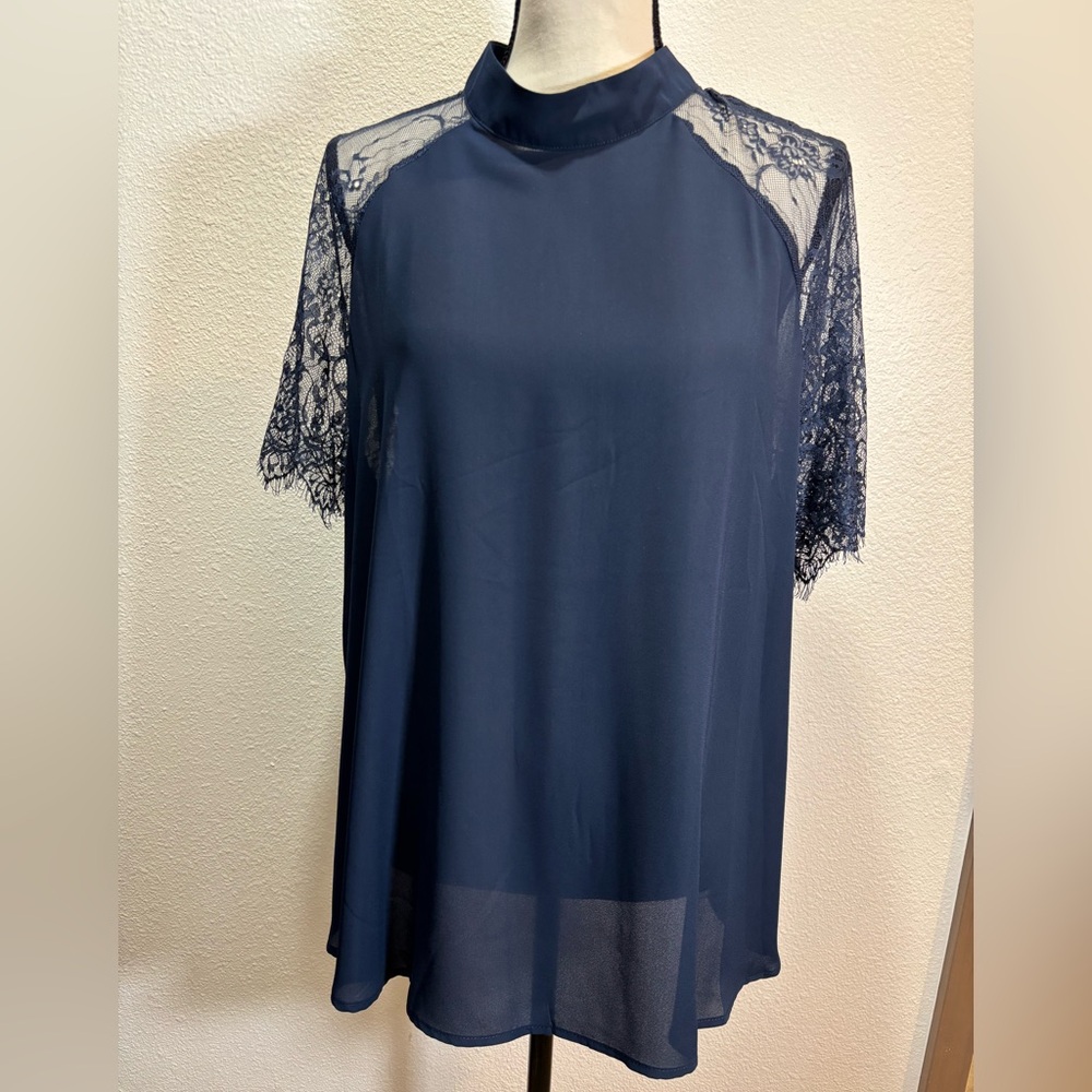Elegant Navy Lace Blouse